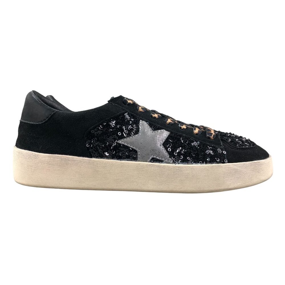 Corkys Hey Girl Women's Size 7 Another Round Black Sequin Star Low Top Sneakers